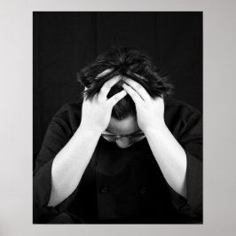 Black & White Young Man Head in Hands 16x20 Poster