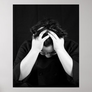 Black & White Young Man Head in Hands 16x20 Poster
