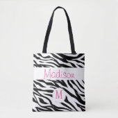 Black White Zebra Animal Print Initiaal Monogram Tote Bag (Voorkant)