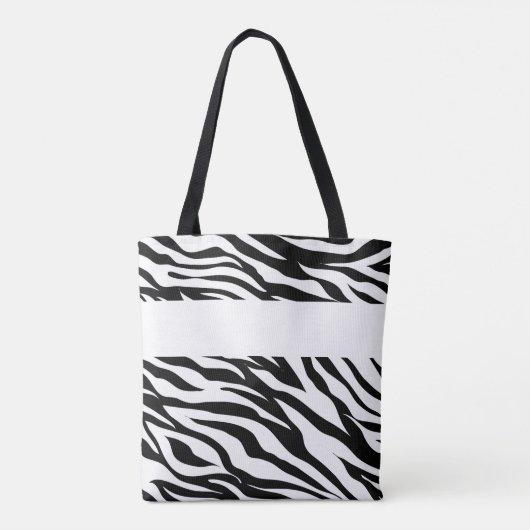 Black White Zebra Animal Print Initiaal Monogram Tote Bag (Achterkant)