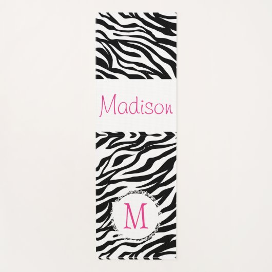 Black White Zebra Animal Trendy Monogram Yoga Mat (Voorkant)