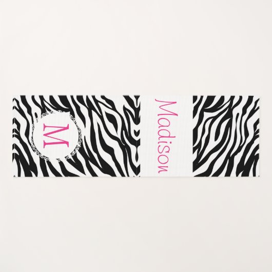 Black White Zebra Animal Trendy Monogram Yoga Mat (Voorkant (horizontaal))