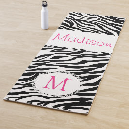 Black White Zebra Animal Trendy Monogram Yoga Mat