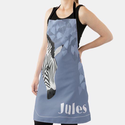 Black White Zebra Blue Ivy naam toevoegen Schort (Insitu)