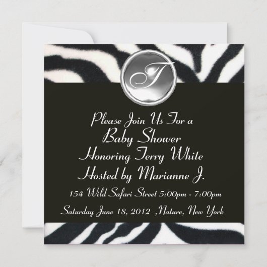 BLACK WHITE ZEBRA FUR Monogram Foto Sjabloon Kaart (Achterkant)