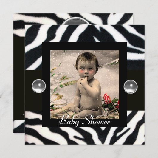 BLACK WHITE ZEBRA FUR Monogram Foto Sjabloon Kaart (Voorkant / Achterkant)