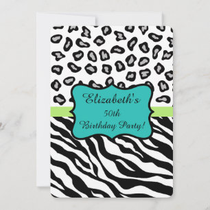 Black White Zebra Leopard Skin 50th Birthday Party Kaart