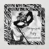 Black White Zebra Masquerade Quinceanera High Hiel Kaart (Voorkant / Achterkant)