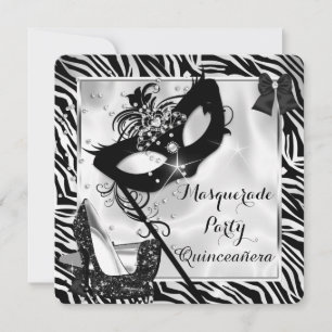 Black White Zebra Masquerade Quinceanera High Hiel Kaart