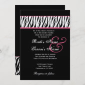 Black White Zebra roze accenten Weddenschap metall Kaart (Voorkant / Achterkant)