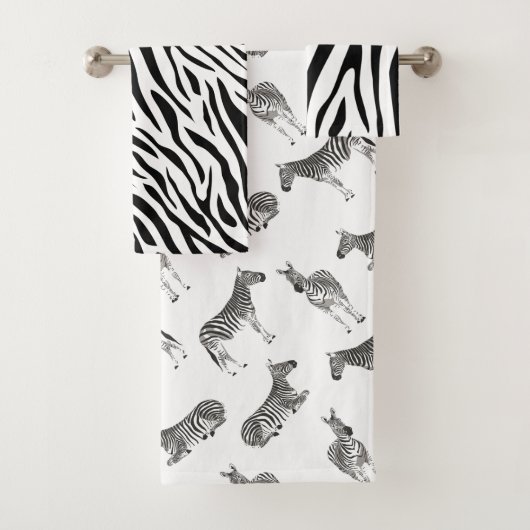 Black White Zebra Stripe Animal Patroon Bad Handdoek (Insitu)