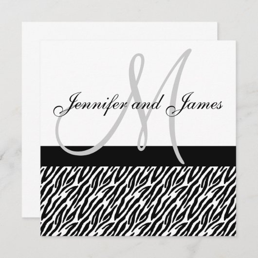 Black White Zebra Stripes Wedding Invitation Kaart (Voorkant / Achterkant)