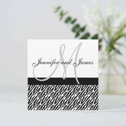 Black White Zebra Stripes Wedding Invitation Kaart (Staand voorkant)
