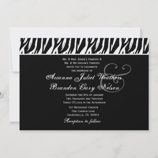 Black White Zebra Wedding Horizontal Sjabloon Kaart (Voorkant)