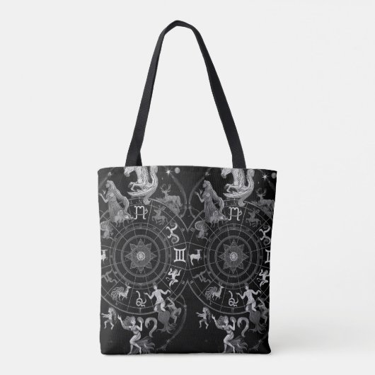 Black + White Zodiac Astrological Signs on a Tote Bag (Achterkant)