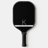 Black Whited Stripe Simple Modern Monogrammed Pickleball Paddle (Voorkant)