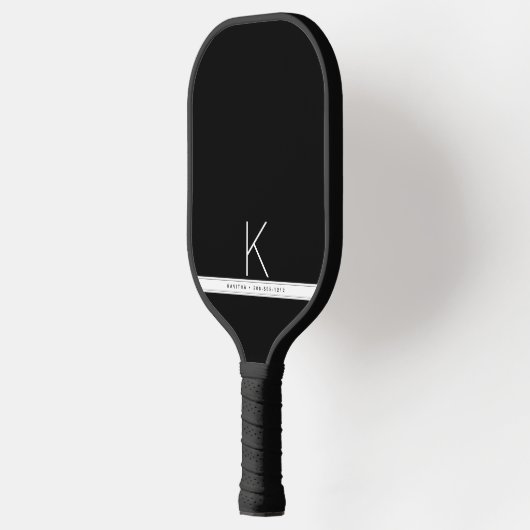 Black Whited Stripe Simple Modern Monogrammed Pickleball Paddle (Links)