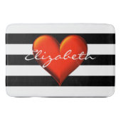 Black Whoriz Stripe Red Metallic Heart Monogram Badmat (Voorkant)