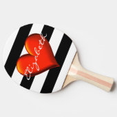 Black Whoriz Stripe Red Metallic Heart Monogram Tafeltennisbatje (Zijkant)
