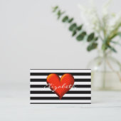 Black Whoriz Stripe Red Metallic Heart Monogram Visitekaartje (Staand voorkant)