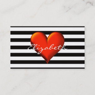 Black Whoriz Stripe Red Metallic Heart Monogram Visitekaartje