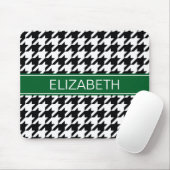 Black Whoundstooth #2 Forest Grn Name Monogram Muismat (Met muis)