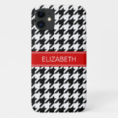 Black Whoundstooth #2 Monogram met rode naam Case-Mate iPhone Case (Achterkant)