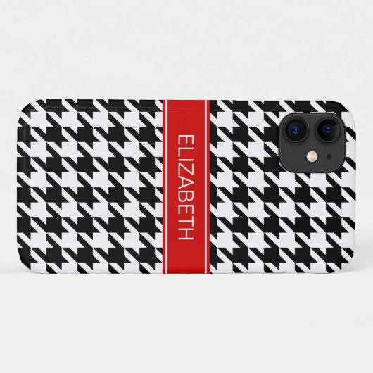 Black Whoundstooth #2 Monogram met rode naam Case-Mate iPhone Case (Achterkant (horizontaal))