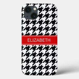Black Whoundstooth #2 Monogram met rode naam Case-Mate iPhone Case