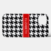 Black Whoundstooth #2 Monogram met rode naam Case-Mate iPhone Case (Achterkant (horizontaal))