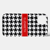 Black Whoundstooth #2 Monogram met rode naam Case-Mate iPhone Case (Achterkant (horizontaal))