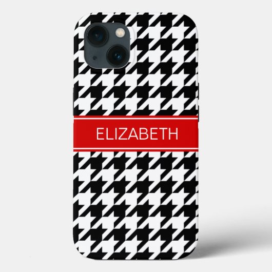 Black Whoundstooth #2 Monogram met rode naam Case-Mate iPhone Case (Achterkant)
