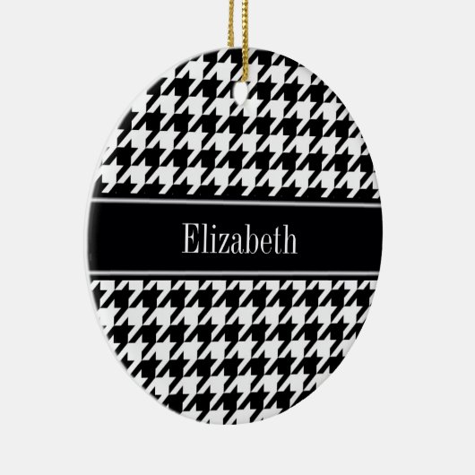 Black Whoundstooth Black Name Monogram Keramisch Ornament (Rechts)
