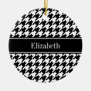 Black Whoundstooth Black Name Monogram Keramisch Ornament