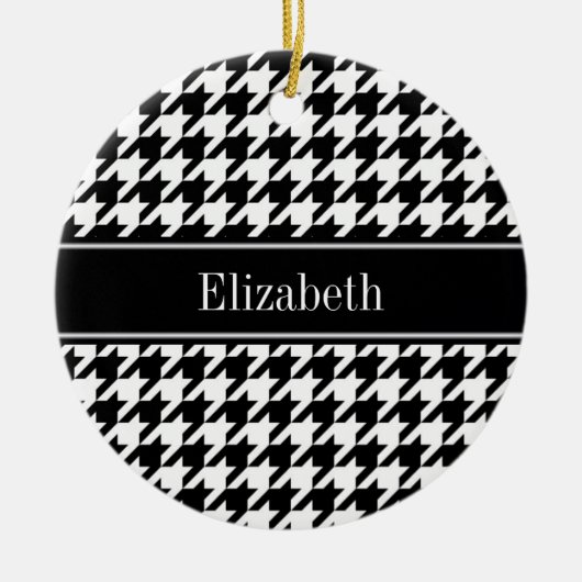 Black Whoundstooth Black Name Monogram Keramisch Ornament (Voorkant)