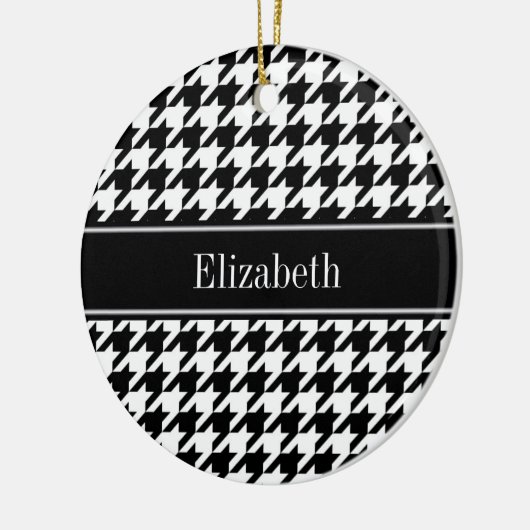 Black Whoundstooth Black Name Monogram Keramisch Ornament (Links)