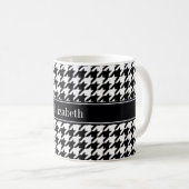 Black Whoundstooth Black Name Monogram Koffiemok (Voorkant rechts)