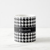 Black Whoundstooth Black Name Monogram Koffiemok (Center)