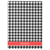 Black Whoundstooth Coral Red Name Monogram Klembord (Achterkant)