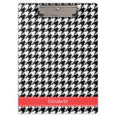 Black Whoundstooth Coral Red Name Monogram Klembord (Voorkant)