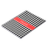 Black Whoundstooth Coral Red Name Monogram Notitieboek (Linkerzijde)