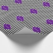 Black Whoundstooth Paars Quatrefoil Monogram Cadeaupapier (Hoek)