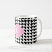 Black Whoundstooth Pink Quatrefoil Monogram Koffiemok (Voorkant rechts)