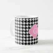 Black Whoundstooth Pink Quatrefoil Monogram Koffiemok (Voorkant links)