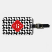 Black Whoundstooth Red Quatrefoil 3 Monogram Bagagelabel (Voorkant horizontaal)