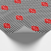 Black Whoundstooth Red Quatrefoil 3 Monogram Cadeaupapier (Hoek)