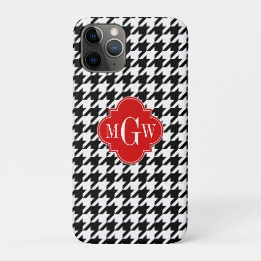 Black Whoundstooth Red Quatrefoil 3 Monogram Case-Mate iPhone Case (Achterkant)