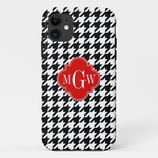 Black Whoundstooth Red Quatrefoil 3 Monogram Case-Mate iPhone Case (Achterkant)