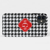 Black Whoundstooth Red Quatrefoil 3 Monogram Case-Mate iPhone Case (Achterkant (horizontaal))