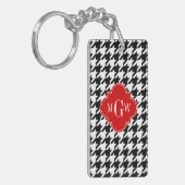 Black Whoundstooth Red Quatrefoil 3 Monogram Sleutelhanger (Voorkant Links)